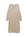 カシミヤタッチVネックロングワンピース/杢ベージュ