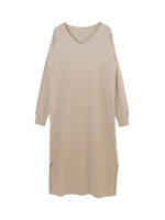 カシミヤタッチVネックロングワンピース/杢ベージュ