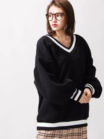 WEGO/Vネックラインリブボアプルオーバー