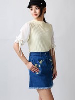 WEGO/デニム刺繍フリンジスカート