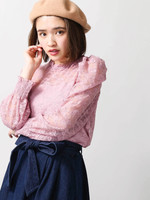 WEGO/パフスリーブフラワーレースロングTシャツ