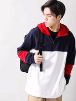 WEGO/フリースカラーブロックプルパーカー