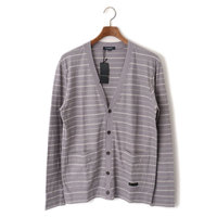 【新品】 ボーダーカーディガン M バーバリーロンドン 48893 BURBERRY LONDON グレー系 メンズ