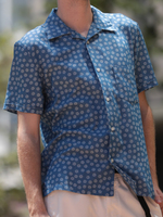 インディゴフラワー半袖開襟シャツ