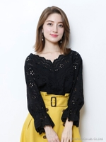 スカラ刺繍ブラウス/ブラック