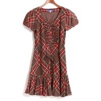 チェック柄半袖ワンピース 36 バーバリーブルーレーベル 67038 BURBERRY BLUE LABEL ブラウン レディース