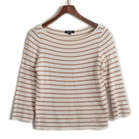 ボートネック七分丈ボーダーカットソー 38 バーバリーロンドン 69602 BURBERRY LONDON ホワイト レディース