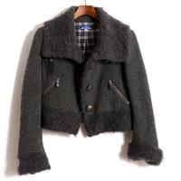 ボア切替ベルト装飾ショートニットジャケット 38 バーバリーブルーレーベル 68071 BURBERRY BLUE LABEL グレー レディース
