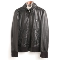 ラビットファー　ラムレザー　裏地チェック　ブルゾン M バーバリーブラックレーベル 76062 BURBERRY BLACK LABEL ブラック メンズ