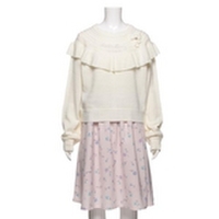 【50%OFF】リボン＆フリルつきニット×花柄切り替えワンピースセット