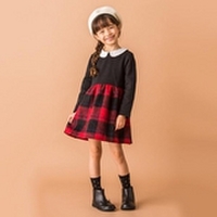 【35%OFF】丸衿つきチェックフレアドッキングワンピース