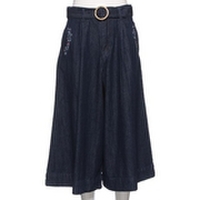 【50%OFF】共布ベルトつき刺しゅう入りデニムガウチョパンツ