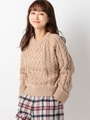 短丈ケーブルニットトップス/ピンクベージュ