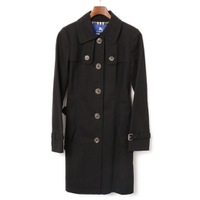 裏地チェックウエストベルト付ロングコート 38 バーバリーブルーレーベル 74437 BURBERRY BLUE LABEL ブラック レディース