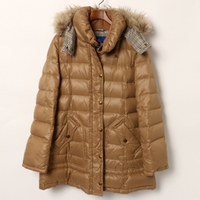 裏地チェックラクーンファー装飾フレアダウンコート 40 バーバリーブルーレーベル br01001143 BURBERRY BLUE LABEL ブラウン レディース