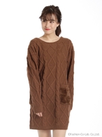 ファーポケットニットワンピース/ブラウン