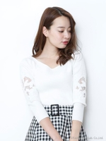 袖コード刺繍ニット/ホワイト