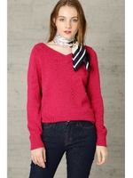 コットンストレッチVネックニット/ホワイト(030)