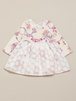 ローズビジュープリントドットスカート付きワンピース/ブルー