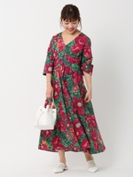 花柄ロングガウンワンピース/緑系