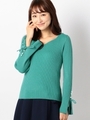ハートネック袖スリットニット/ダークグリーン