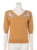 フラワーヨーク刺繍VネックPO/イエロー(柄)