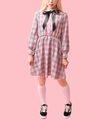 WC/リボン付きチェックワンピース