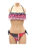 【Settimissimo】ITALY パッチワーク柄ラッフルバンドゥービキニ/ブラック(027)