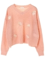 ・花刺繍畦ニットプルオーバー/ライトピンク