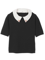 【プルオーバー】ハーフミラノネックビジュープルオーバー/ブラック