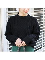 ウールケーブルニット/ブラック