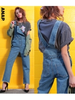 【ANAP】ステッチワイドデニムサロペット/ブルー(019)