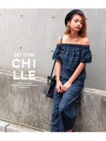 タータンチェックトップス×パンツSET/ネイビー(018)