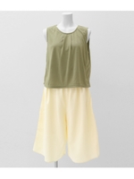 【Alluge】タンクトップ×ガウチョ切替オールインワン/カーキ(014)