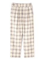パール釦テーパードパンツ/ベージュ×ブルーチェック1(041)