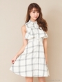 フリルチェックワンピース/ライトブルー