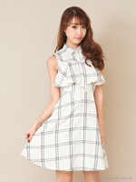 フリルチェックワンピース/ライトブルー