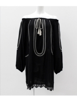 【ANAP USA】刺繍フリンジオフショルダーワンピース/ブラック(027)