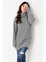 柄編みニットトップ/GRAY