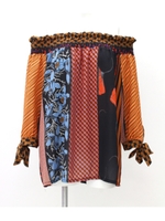 【Settimissimo】ITALY MIX柄オフショルダートップス/オレンジ(011)