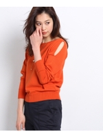 【WEB限定】【洗える】スリット ボートネックニット/マスタード(033)