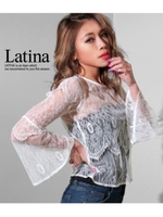 【Latina】インナーベアトップ付フレアスリーブトップス/ホワイト(001)