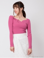 ハートネックリブニットトップス/ピンク