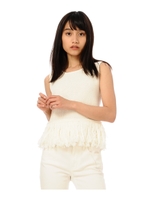 裾フリンジニットトップス/WHITE