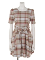 【sw】ウエストリボンチェックワンピース/RED