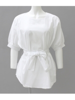 【Settimissimo】ウエストリボンベルトパフスリーブトップス/ホワイト(001)