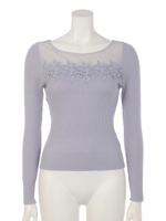 チュールレース切替リブニット/ブルー