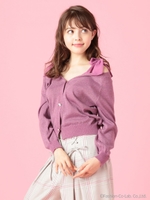 肩リボンラメカーディガン/ブラック