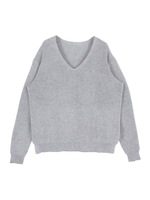 Vネックハイゲージライトニットプルオーバー/杢グレー