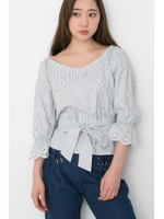 カットワークストライプブラウス/ブラック(010)